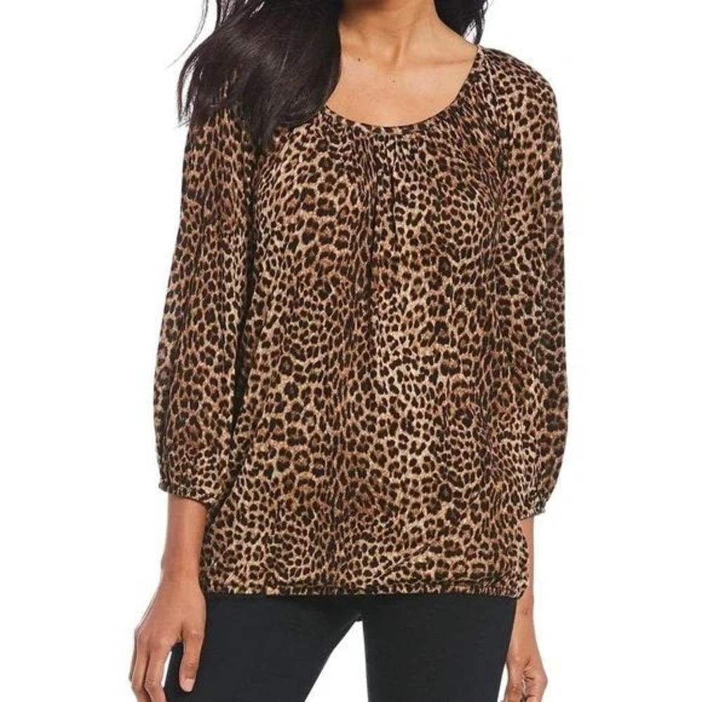 Michael Kors‎ Printed Peasant Top Leopard Print Knit Blouse